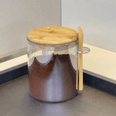 Pote Porta Mantimentos Vidro Borossilicato Cinza com Tampa e Colher de Bambu 700ml - Ela Decora